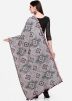 Thread Embellished Cotton Dupatta In Grey