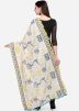 White Festive Wear Embroidered Dupatta In Cotton