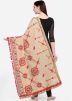 Heavy Thread Embroidered Cotton Dupatta In Beige