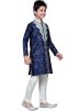 Readymade Navy Blue Art Silk Kids Kurta Pajama