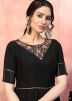 Black Silk Embroidered Tiered Style Gown 