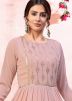 Pink Georgette Embroidered Tiered Style Gown 