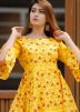 Yellow Readymade Printed Asymmetric Kurti Skirt Set