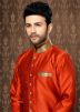 Readymade Orange Art Silk Indo Western Sherwani