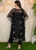 Readymade Black Sequined Georgette Kaftan With Pant