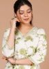 Off White Floral Print Kurta Set In Cotton