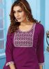 Purple Embroidered Kurta Set In Cotton