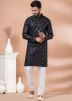 Black Foil Mirror Work Mens Kurta Pajama