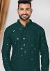 Green Mens Kurta Pajama In Foil Mirror Work