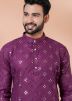 Purple Mens Kurta Pajama In Foil Mirror Work