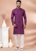 Purple Mens Kurta Pajama In Foil Mirror Work