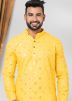 Yellow Mens Kurta Pajama In Foil Mirror Work