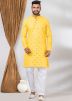 Yellow Mens Kurta Pajama In Foil Mirror Work