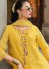 Yellow Embroidered Pant Suit Set In Cotton