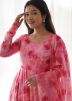 Pink Floral Print Anarkali Suit Set 