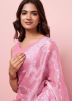 Pink Embroidered Art Silk Saree With Blouse