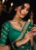 Green Sequins Embroidered Saree In Tissue