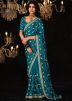 Blue Sequins Embroidered Saree In Tissue