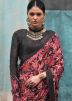 Red & Black Floral Print Crape Saree