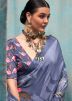 Grey Floral Print Crape Saree With Blouse