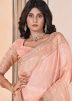 Peach Embroidered Saree In Linen