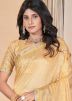 Yellow Sequin Embroidered Saree In Linen