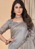 Grey Embroidered Saree In Linen