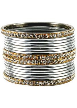 Stone Studded Silver And Golden Indian Traditional Bangles