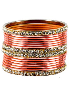 Stone Studded Peach and Golden Indian Fashion Bangles