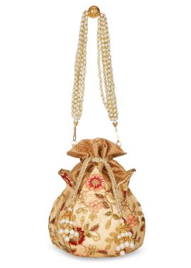 Floral Embroidered Golden Potli Pouch