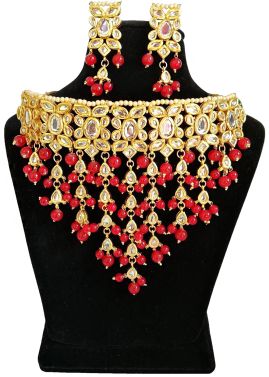 Beaded Choker Necklace Set in Golden Red