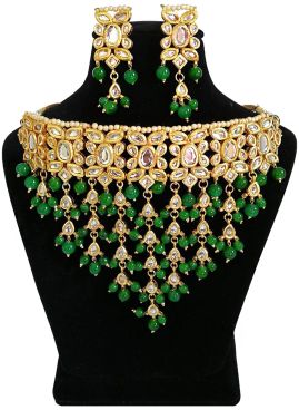 Beaded Choker Necklace Set in Golden Green