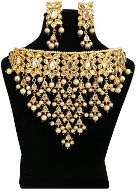 Beaded Choker Necklace Set in Golden 