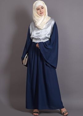 Readymade Blue and White Bell Sleeved Abaya