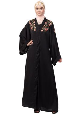 Readymade Black Resham Embroidered Abaya