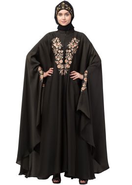 Black Readymade Thread Embroidered Kaftan