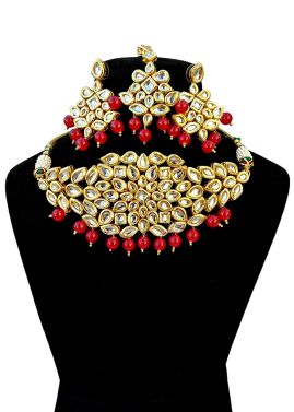 Pearl Red Golden Kundan Choker Set