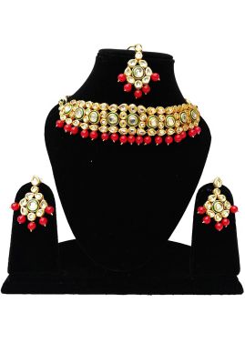 Pearl Red & Golden Kundan Choker Set