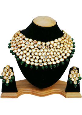 Indian Jewelry in USA - Buy Golden Green Pearl And Kundan Indian Necklace Set Online