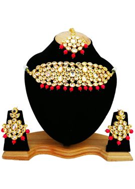 Red Golden Stone Studded Kundan Choker Set