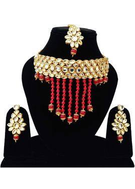 Golden Red Stone Studded Kundan Choker Set