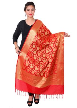 Red Woven Dupatta In Art Silk