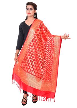 Red Woven Dupatta In Art Silk