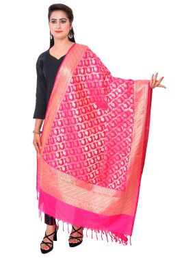 Pink Woven Dupatta In Art Silk