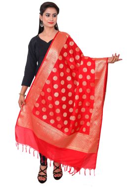 Art Silk Woven Dupatta In Red