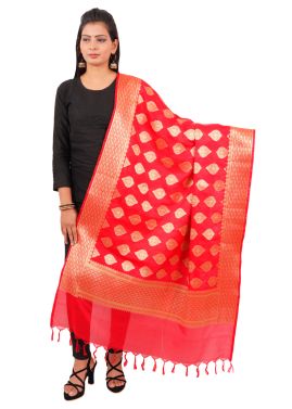 Red Woven Art Silk Dupatta