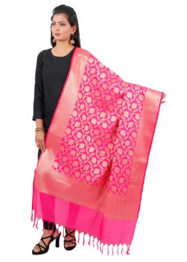 Pink Woven Art Silk Dupatta