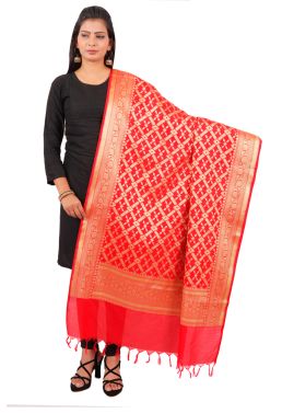 Art Silk Woven Dupatta In Red