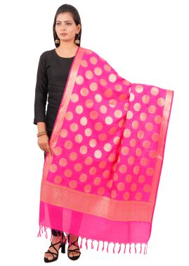 Art Silk Woven Dupatta In Pink