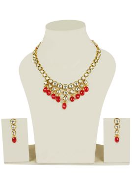 Red Pearl And Golden Kundan Bridal Necklace Set